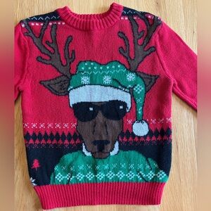 Red Sweater with Green Reindeer Design